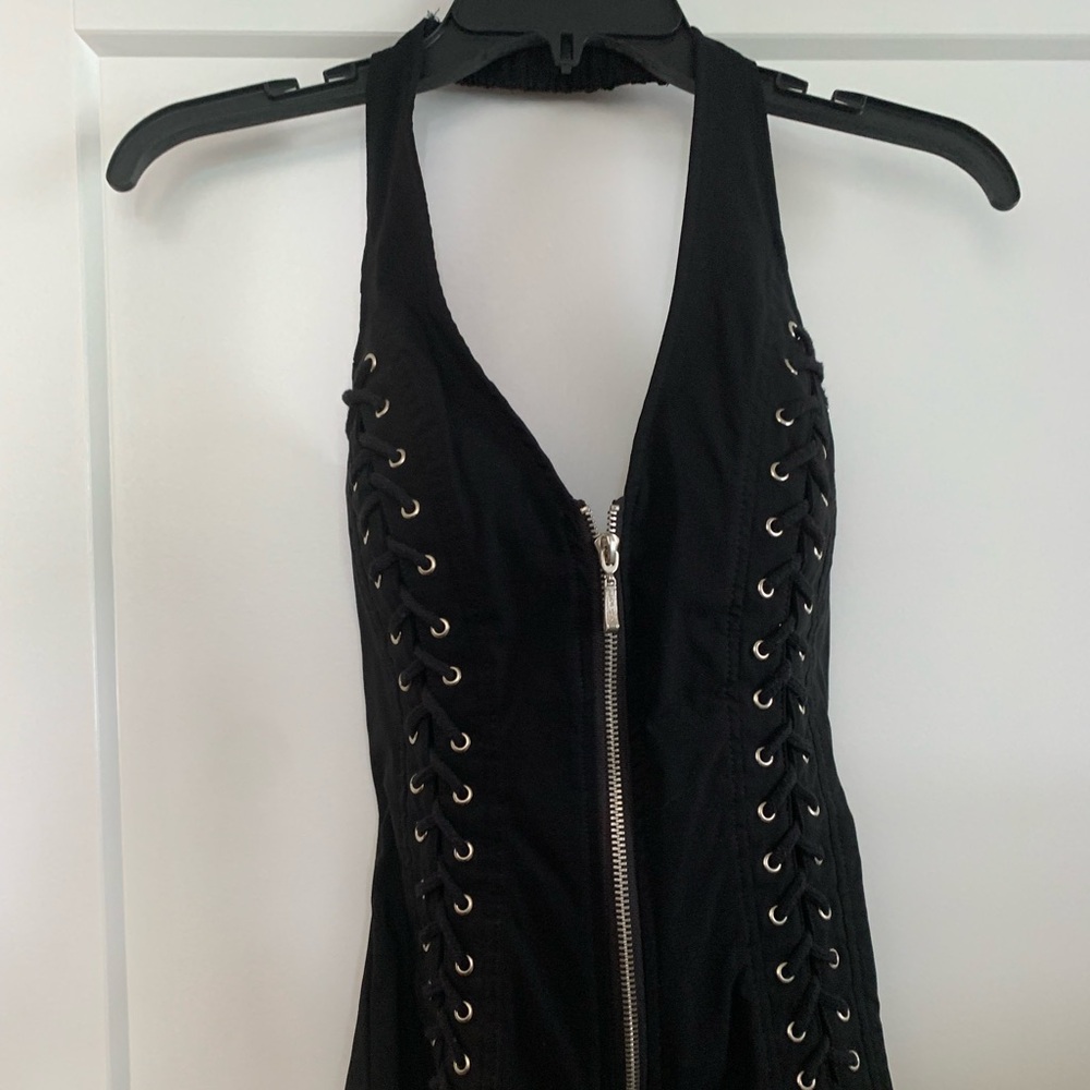 Black form fitting halter style top